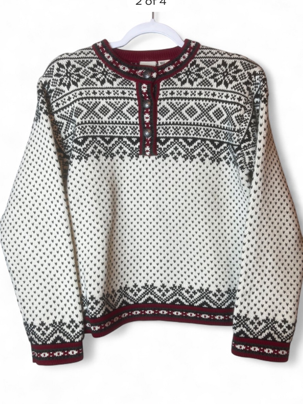 Vintage LL Bean Nordic Fair Isle Henley Cotton Snowflake Sweater Size S